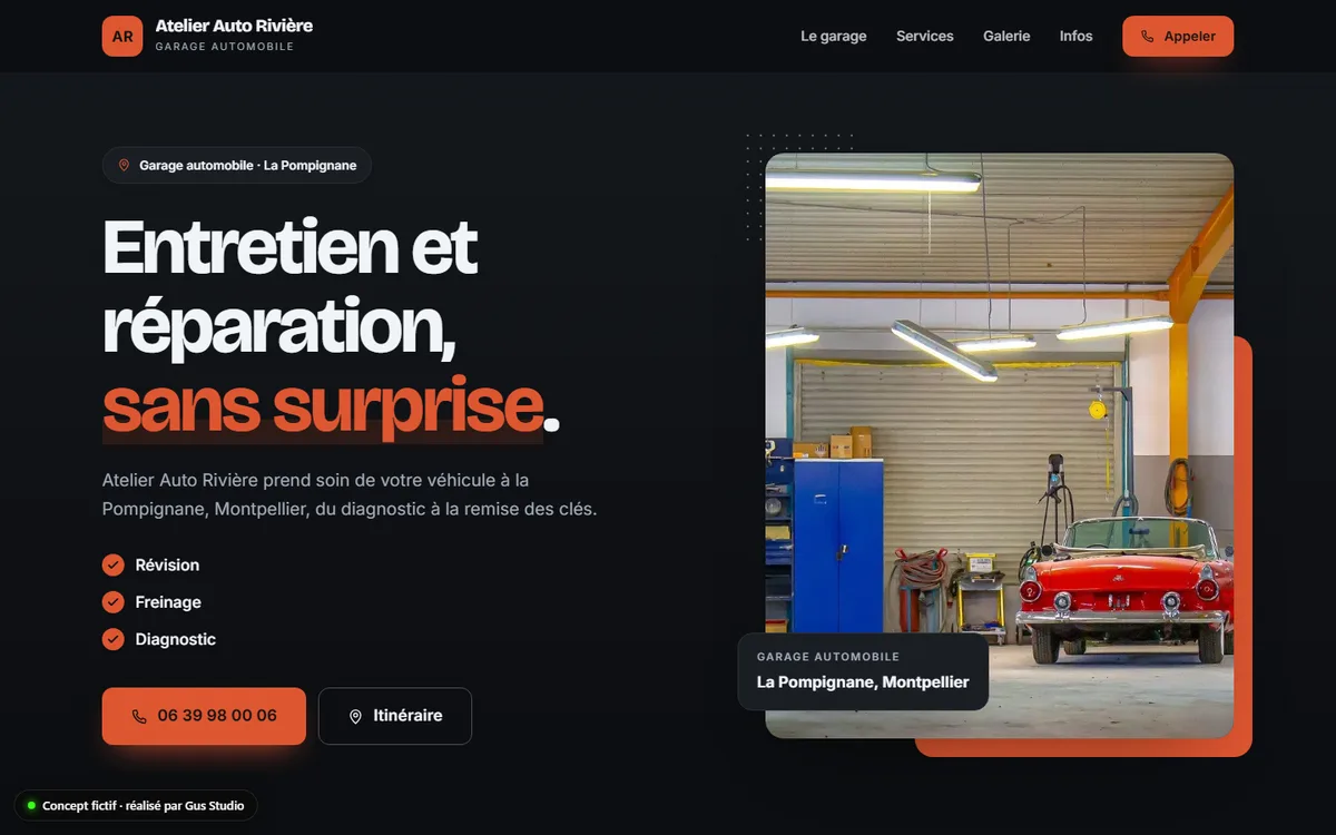 Site de Atelier Auto Rivière, garage automobile (concept)