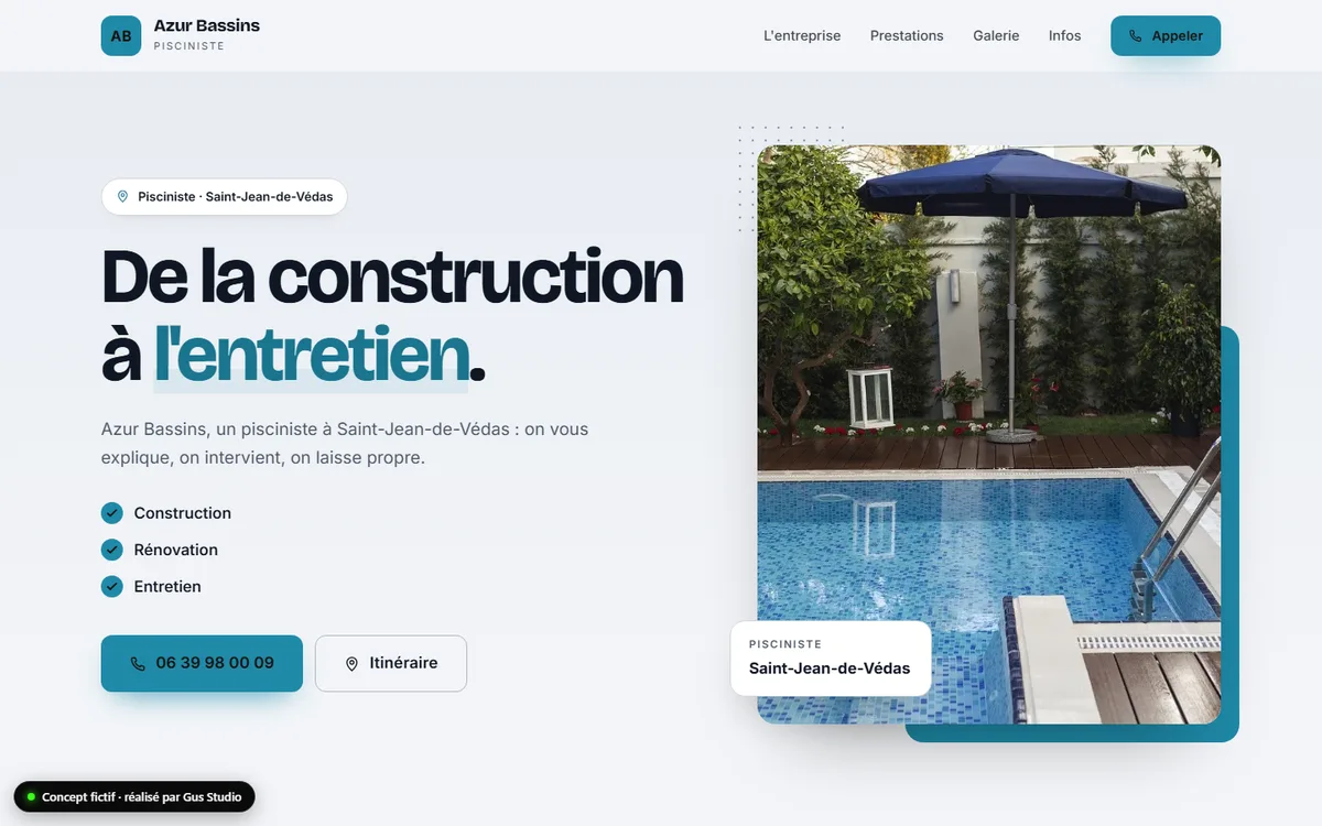 Site de Azur Bassins, pisciniste (concept)